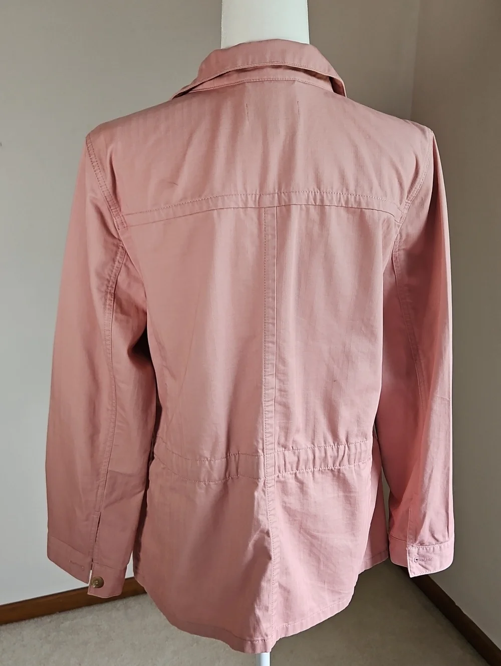 Talbots Safari Utility Jacket Adj Waist Cotton Twill Rose Pockets LG Layering